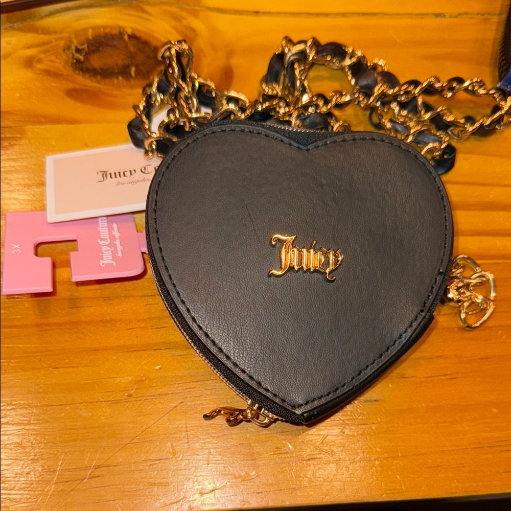 NWT Juicy Couture Black and Gold Mini Heart Belt Bag
